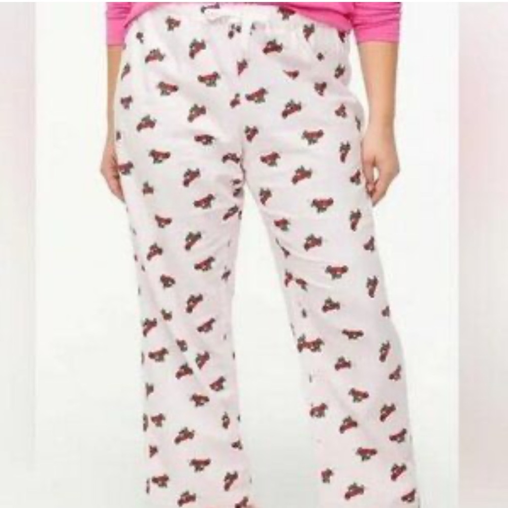 J Crew Factory Flannel Sleepwear Pants Red Car Christmas Tree Pink Size M